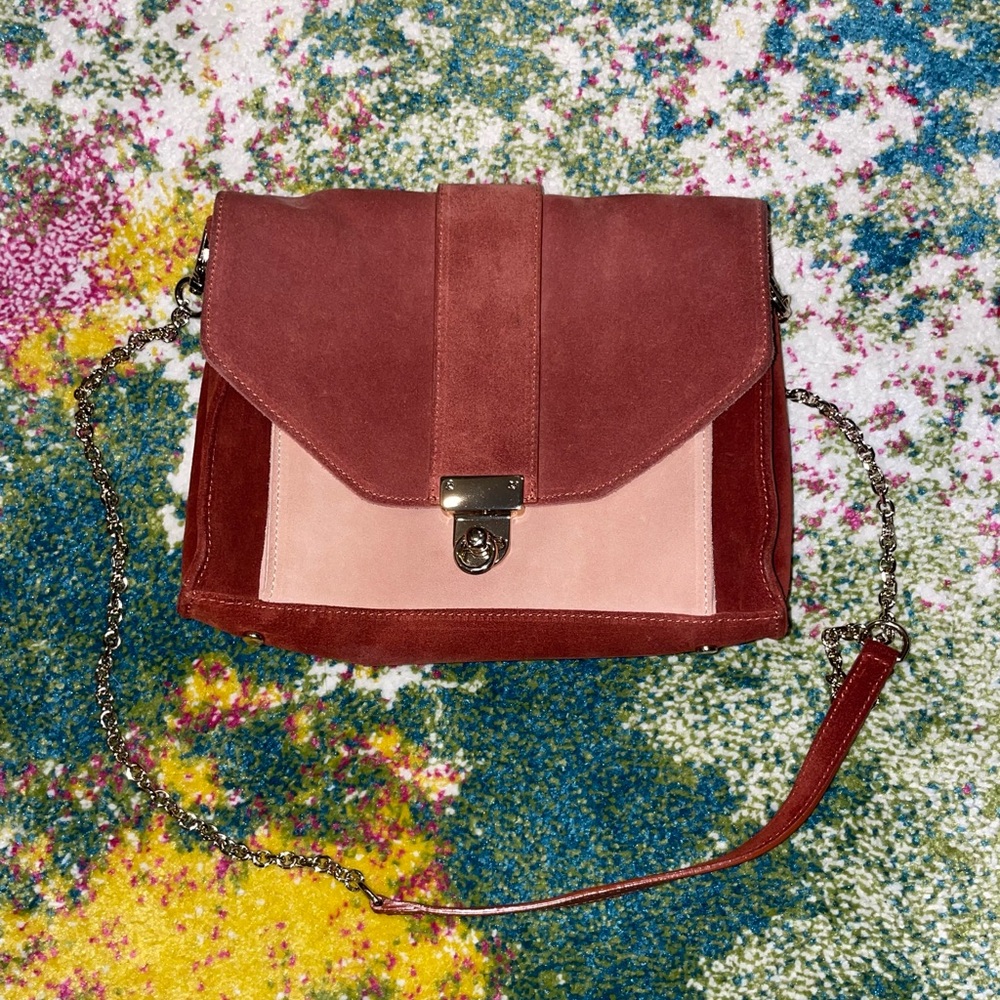 Sézane Tiger genuine leather suede crossbody bag in Blush Nails